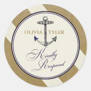 Sticker Rond Marine nautique et Ancre d'or RSVP