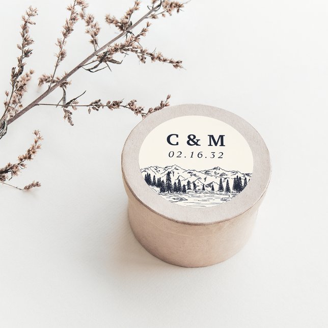 Sticker Rond Marine noire | Monogramme Mariage de croquis de mo (Créateur téléchargé)