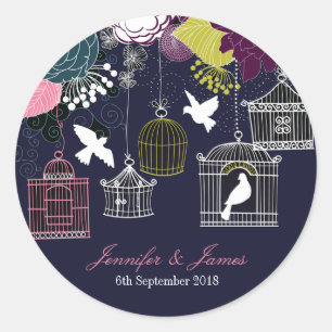 Sticker Rond Marine oiseau volière cage colombes mariage faveur