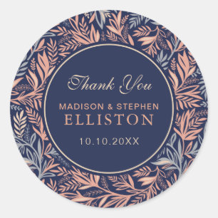 Sticker Rond Marine & Pink Floral & Motif Plante   MERCI