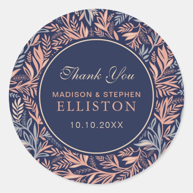 Sticker Rond Marine & Pink Floral & Motif Plante | MERCI (Devant)