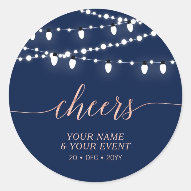 Sticker Rond Marine & Rose Gold Chaîne Lumières Accueil Favoris (Devant)