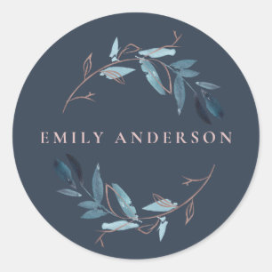 STICKER ROND MARINE ROSE OR BLUE FOLIAGE WREATT PROFESSIONAL