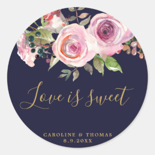Sticker Rond marine violet mariage floral amour est doux autoco