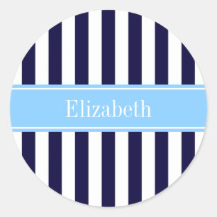 Sticker Rond Marine White Stripe Sky Blue Ribbon Nom Monogramme