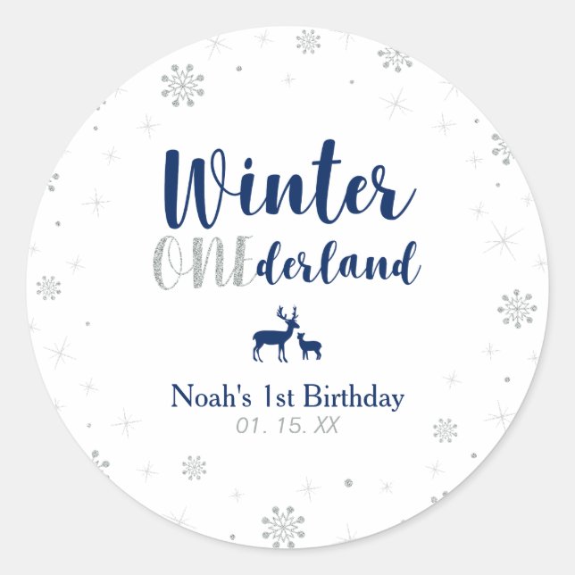 Sticker Rond Marine Winter Onderland 1er anniversaire Fête Favo (Devant)