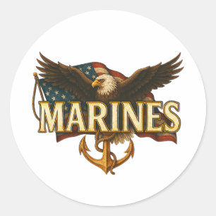 Sticker Rond Marines avec aigle et drapeau