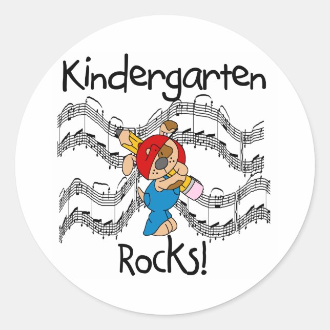 Sticker Rond Marionnette avec crayon Rocks de jardin d'enfants (Devant)