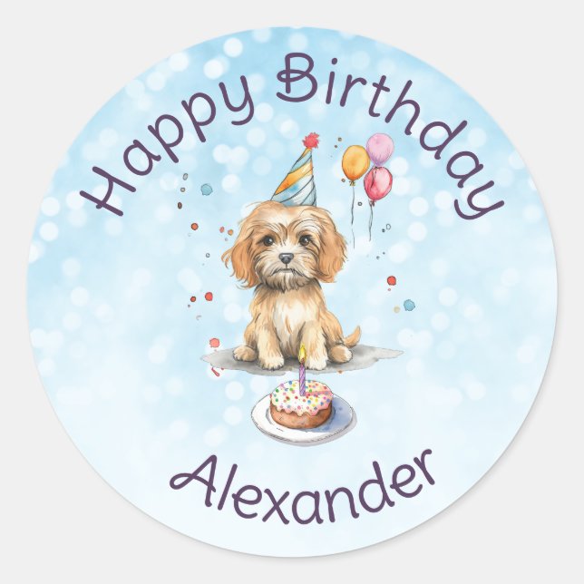 Sticker Rond Marionnette mignonne avec Casquette de fête Annive (Devant)