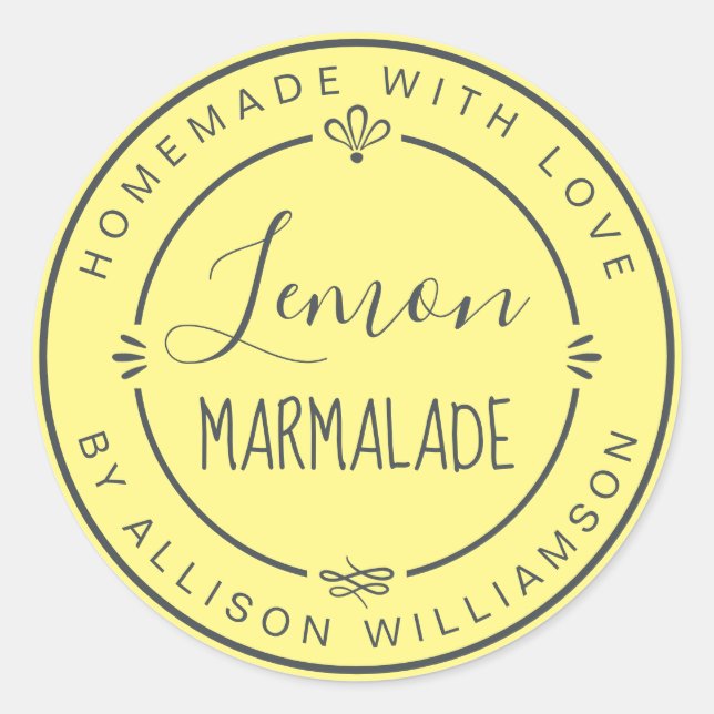 Sticker Rond Marmelade de citron maison rustique jaune pastel (Devant)