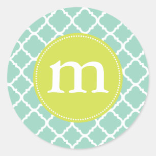 Sticker Rond Marocain élégant Quatrefoil de turquoise