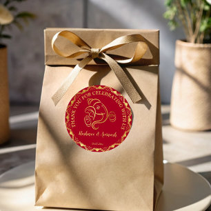 Sticker Rond Maroon mariage indien et or Ganesha merci