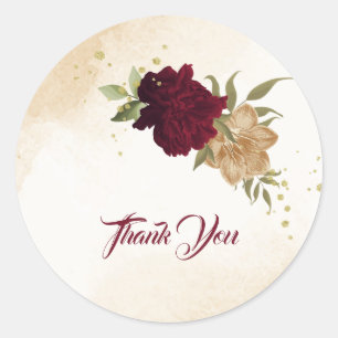 Sticker Rond Maroon vert beige or botanique mariage