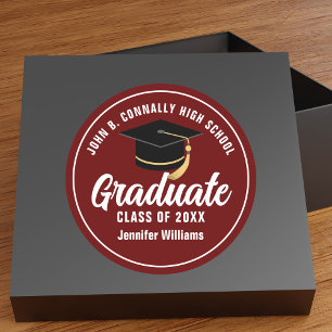 Sticker Rond Maroon White Graduate Custom 2025 Graduation Party