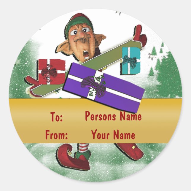 Sticker Rond Marque cadeau elfe de Noël mignonne (Devant)