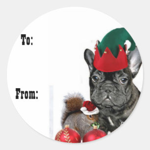 Sticker Rond Marque cadeau Noël Français Bulldog
