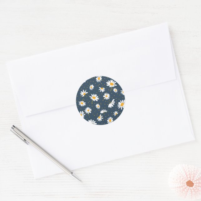 Sticker Rond Marque classique de marguerite jaune blanc (Enveloppe)