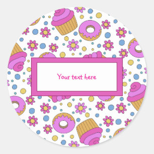 Sticker Rond Marque-page cupcake coloré mignon, fleur et bagel