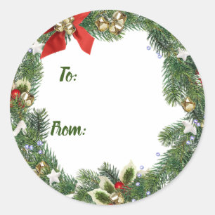 Sticker Rond Marques cadeaux de la couronne de Noël