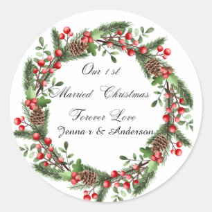 Sticker Rond Marques de Noël personnalisées Premier Marié