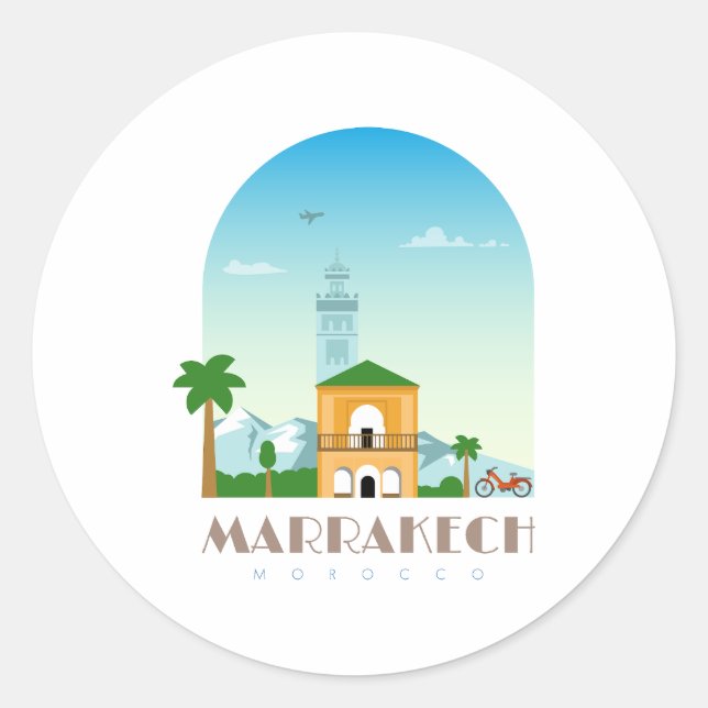 Sticker Rond Marrakech ville Maroc Skyline (Devant)
