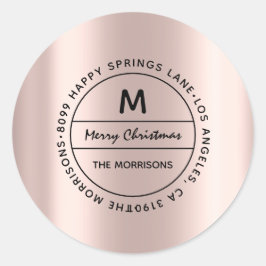 Sticker Rond Marry Christmas Family Address RSVP Monogram Rose