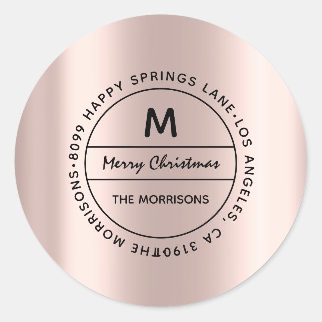 Sticker Rond Marry Christmas Family Address RSVP Monogram Rose (Devant)
