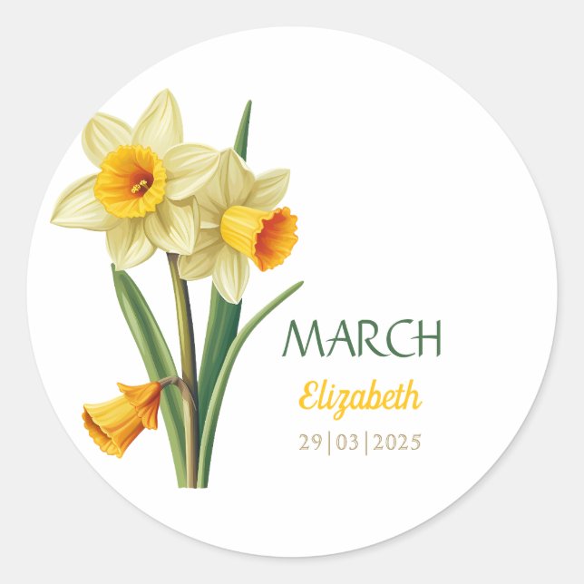 Sticker Rond Mars Anniversaire Daffodique Fleur de naissance pe (Devant)