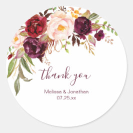 Sticker Rond Marsala Bourgogne Rouge rose Merci Floral