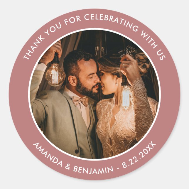 Sticker Rond Marsala Modern Merci Photo Mariage Faveur (Devant)