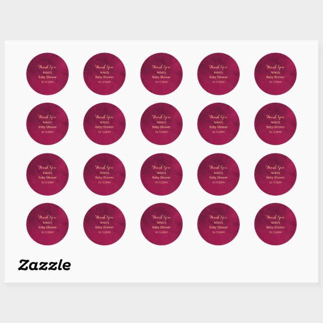Sticker Rond Marsala Rouge Bourgogne moderne Aquarelle Merci C (Feuille)