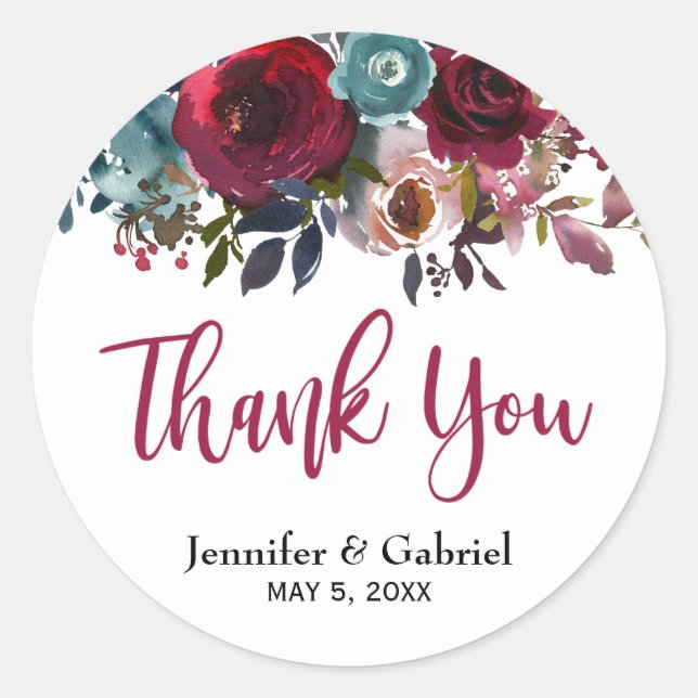 Sticker Rond Marsala Rouge Marine de Bourgogne Merci Mariage Fl (Devant)