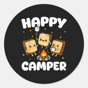 Sticker Rond Marshmallow de campeur heureux drôle de camping ho
