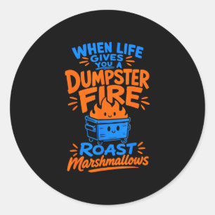 Sticker Rond Marshmallow feu de poubelle drôle 