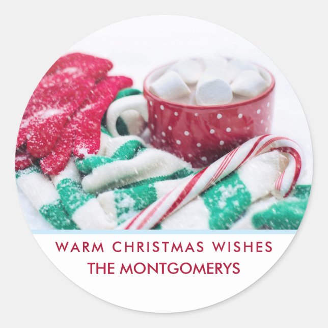 Sticker Rond Marshmallows au cacao chaud & Noël Sucre de canne (Devant)