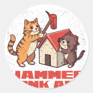 Sticker Rond Marteau Bonk Chat Mème Drôle Rétro Art Mignon