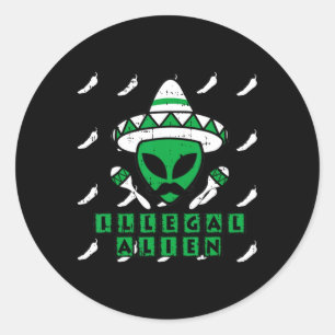 Sticker Rond Martian Alien Illégal Zone Mexicaine-51 Drôle Hall