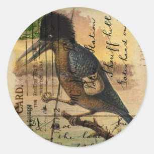 Sticker Rond Martin-pêcheur de carte postale