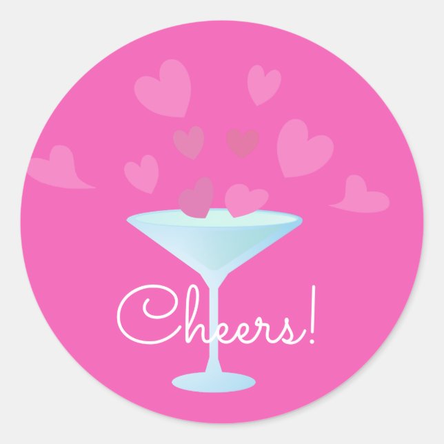 Sticker Rond Martini Glass et Coeurs roses applaudissent (Devant)