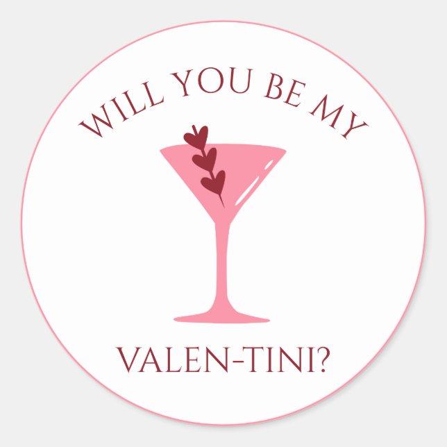Sticker Rond Martini Jour de la Saint Valentin Esthétique Rouge (Devant)