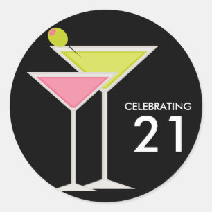 Sticker Rond Martini verts et roses