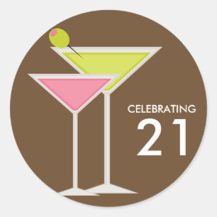 Sticker Rond Martinis vert et rose