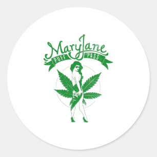 Sticker Rond Mary Jane Puff Pass Femme Vert oeuvre d'art