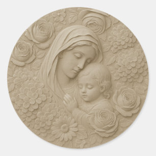 Sticker Rond Mary Jesus Floral Religieux Catholique
