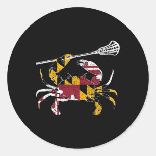 Sticker Rond Maryland Crabe Bleu Lacrosse Lover Drapeau De Mari
