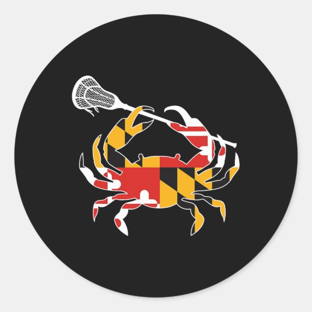 Sticker Rond Maryland State Drapeau Crabe Crosse Complète Bâton (Devant)