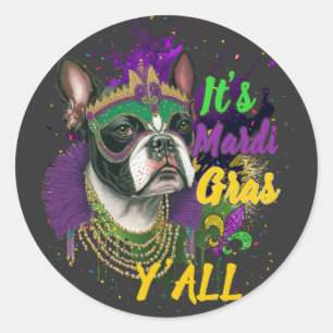 Sticker Rond Mascarade du carnaval de Boston Terrier Mardi Gras