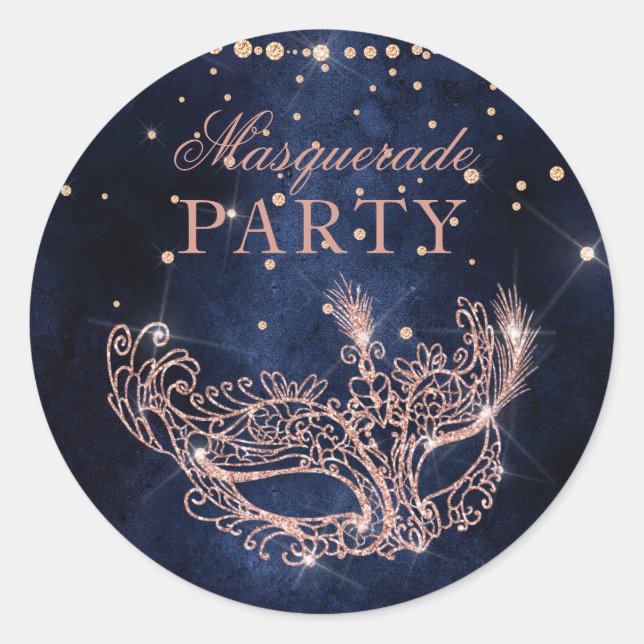 Sticker Rond Mascarade masque élégant rose or parties scintilla (Devant)