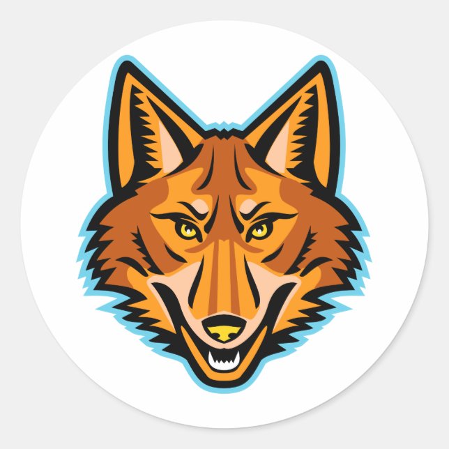Sticker Rond Mascotte avant de la tête de coyote (Devant)