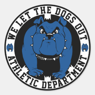 Sticker Rond Mascotte Bouledogue Dépt. Athlétique. On laisse le